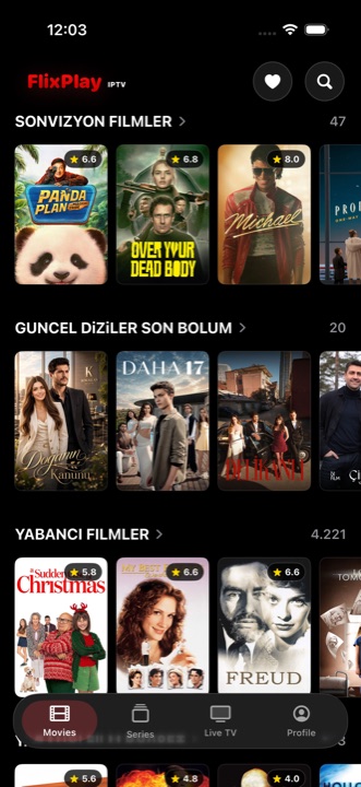 FlixPlay IPTV movie library on iPhone